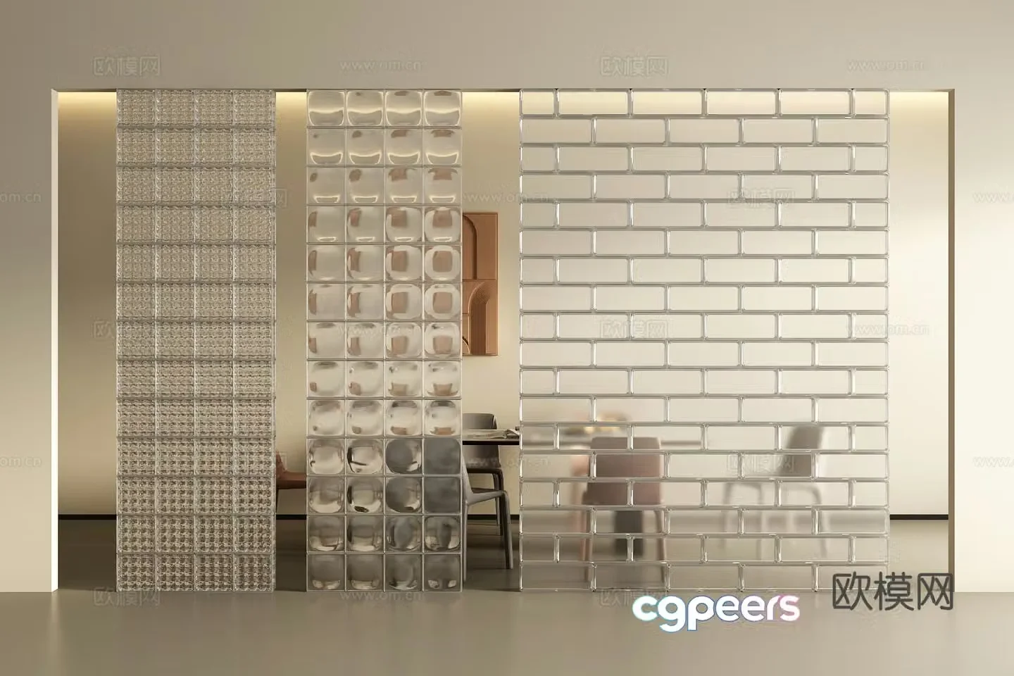 Modern glass brick partition 3d model