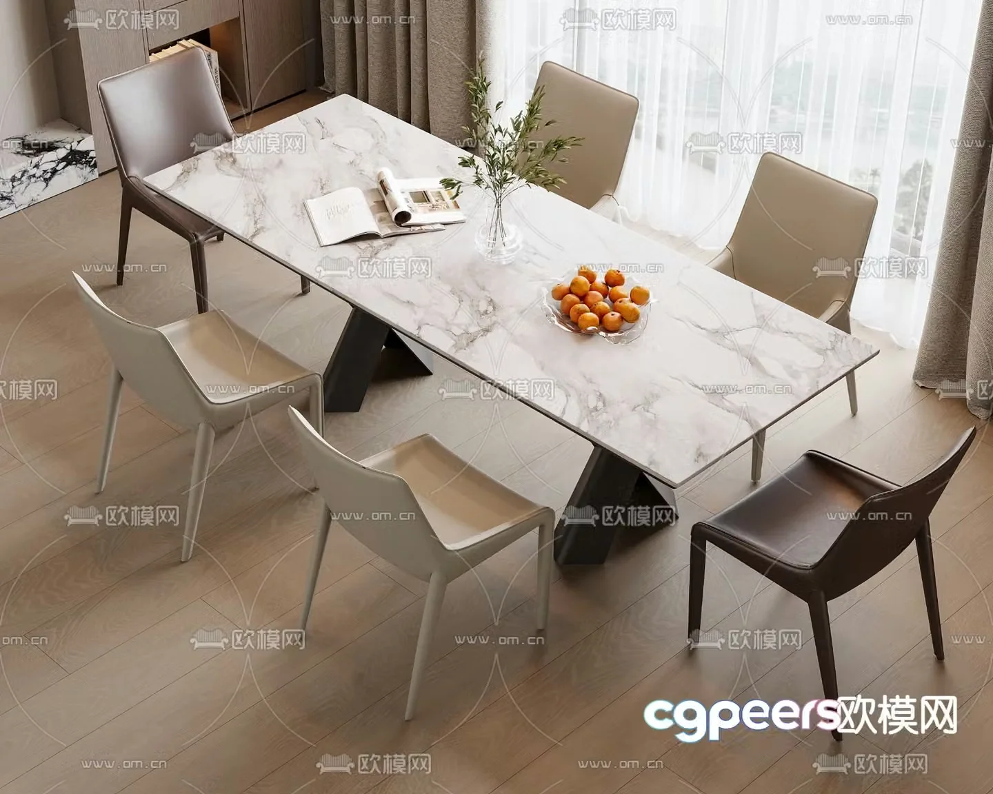 Marble dining table and chairs 3d model
