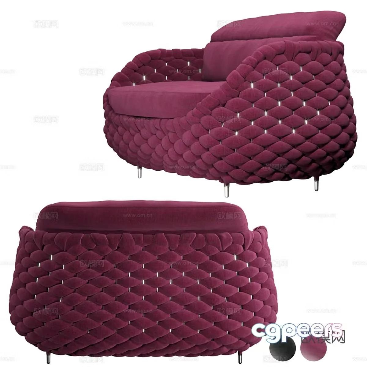 Modern Italian fabric rattan sofa chair 3D model