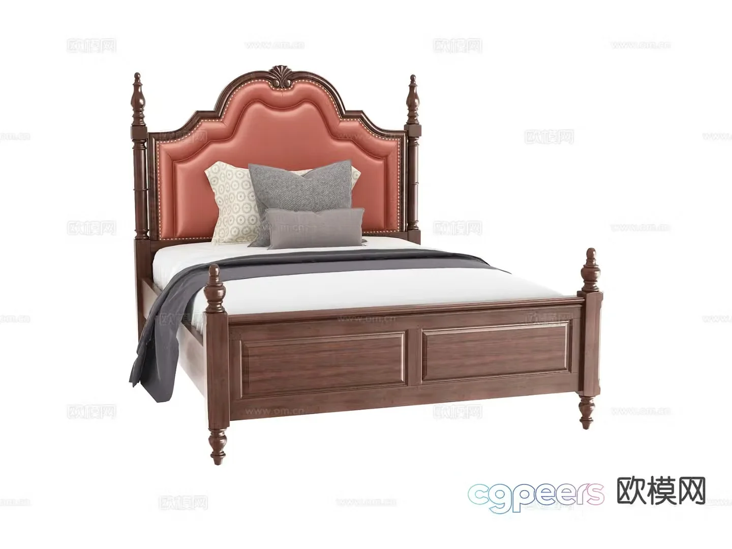 American double bed finished bed 3d model