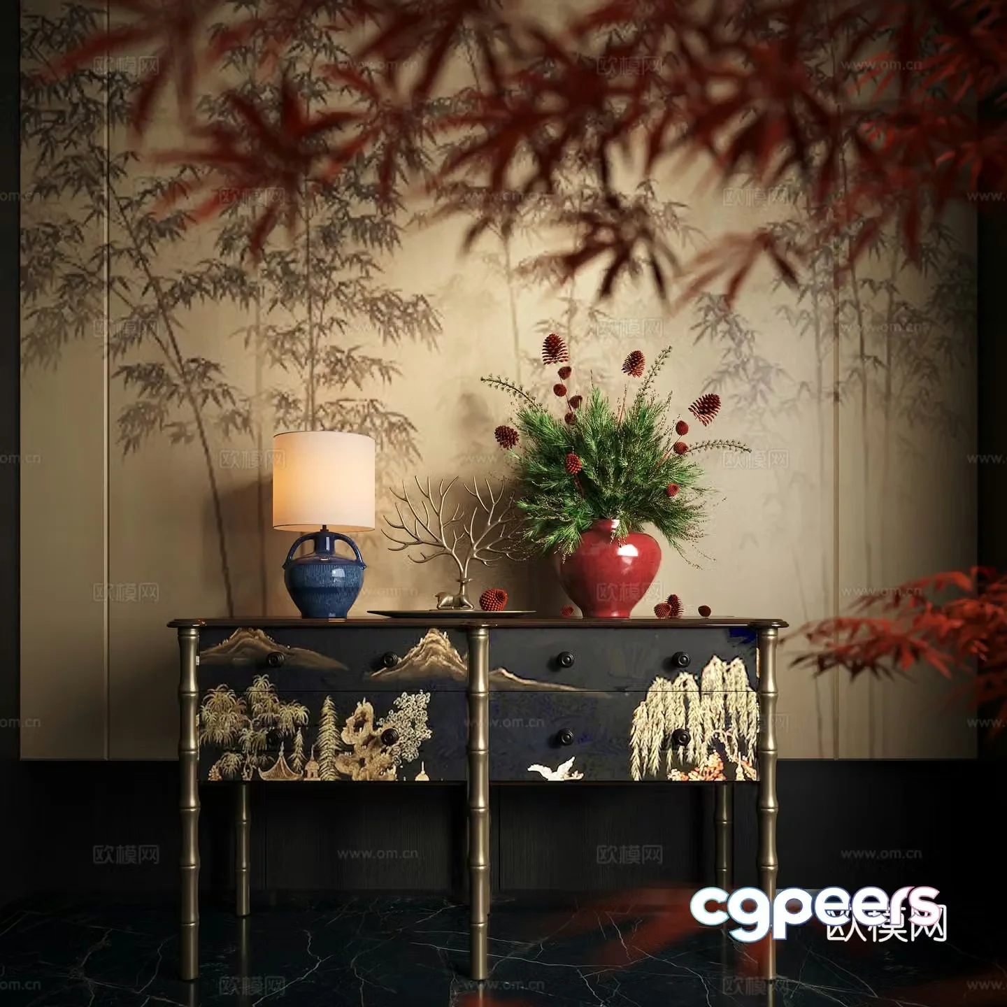 Modern end viewing platform end viewing cabinet flower pot plant porch table flower art 3D model