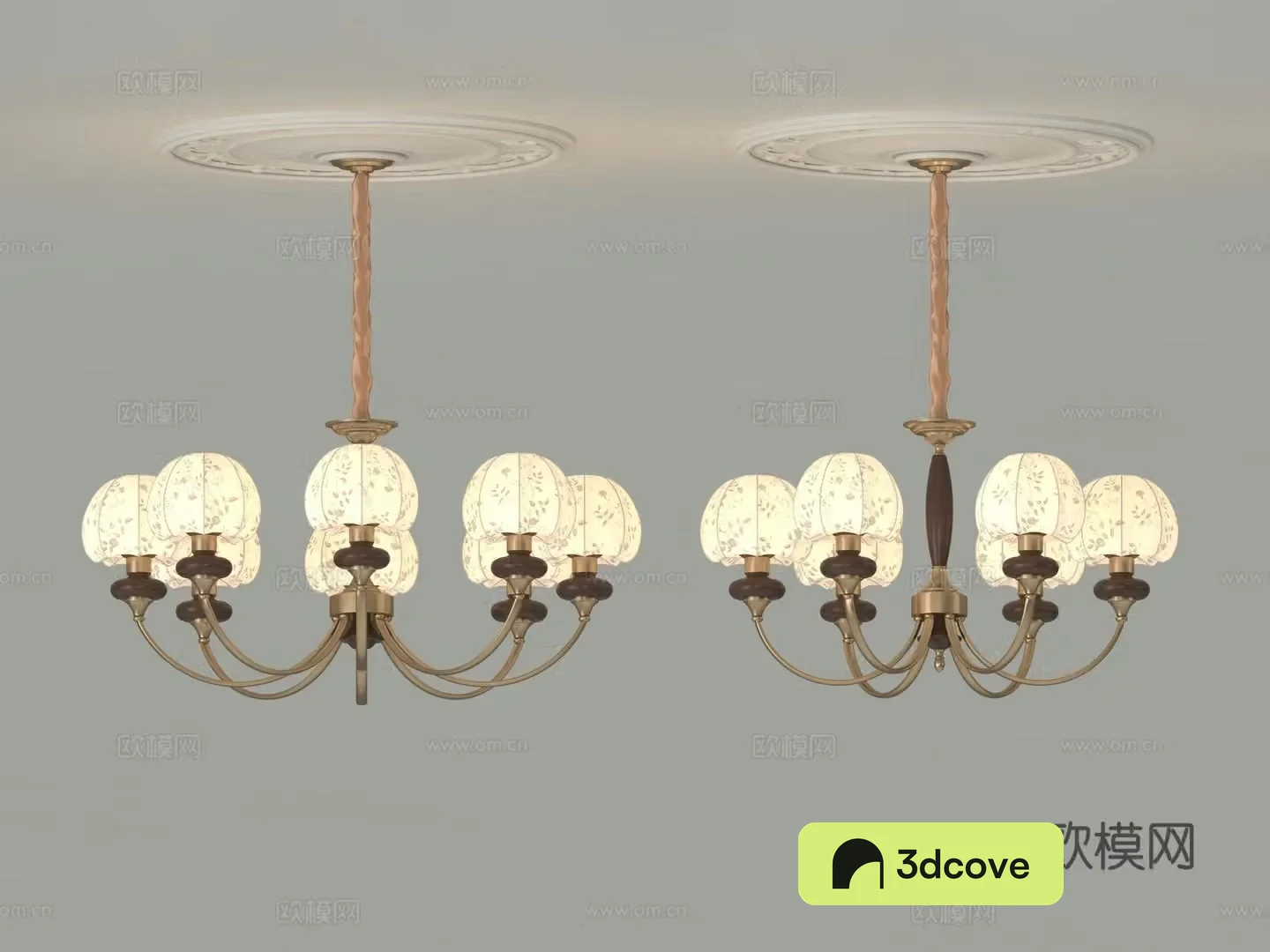 Middle-aged chandeliers living room and bedroom chandeliers cloth cover American simple chandeliers copper and wood chandeliers 3D model