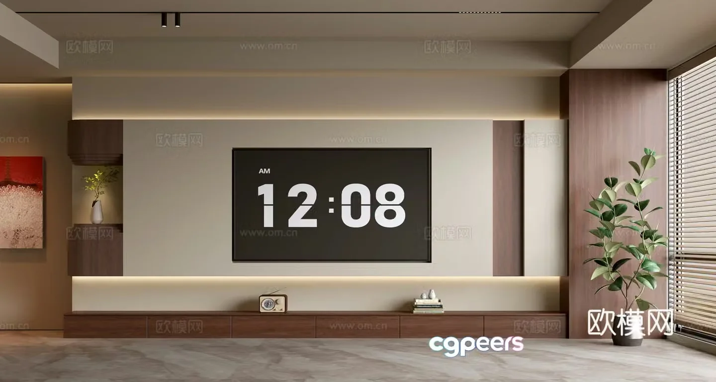 Middle -aged TV Background Wall 3D model