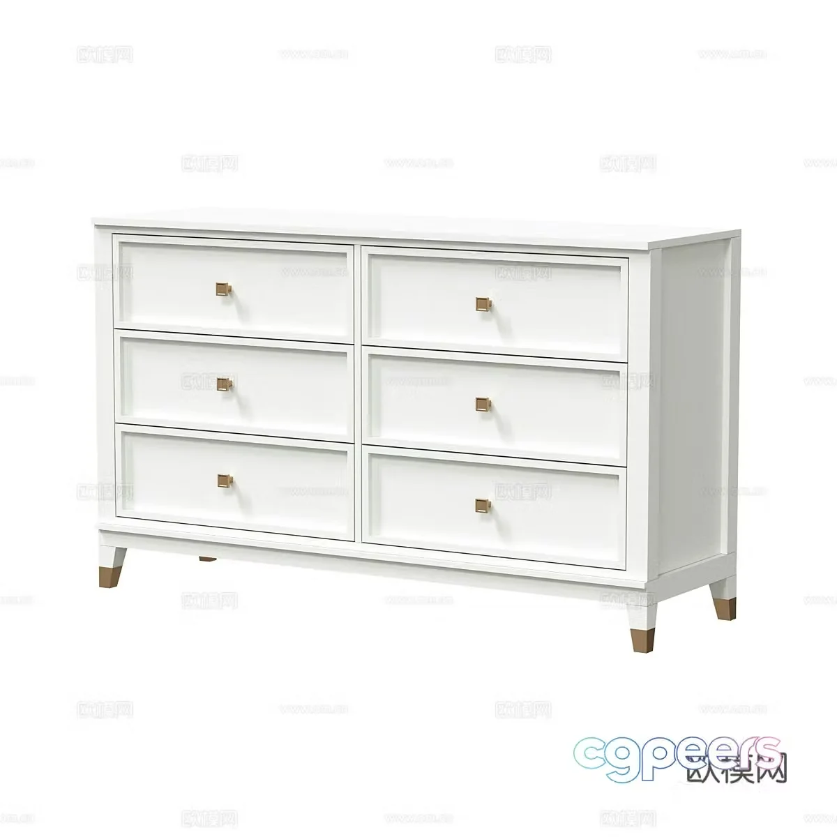 Cream style chest of drawers side cabinet 3d model