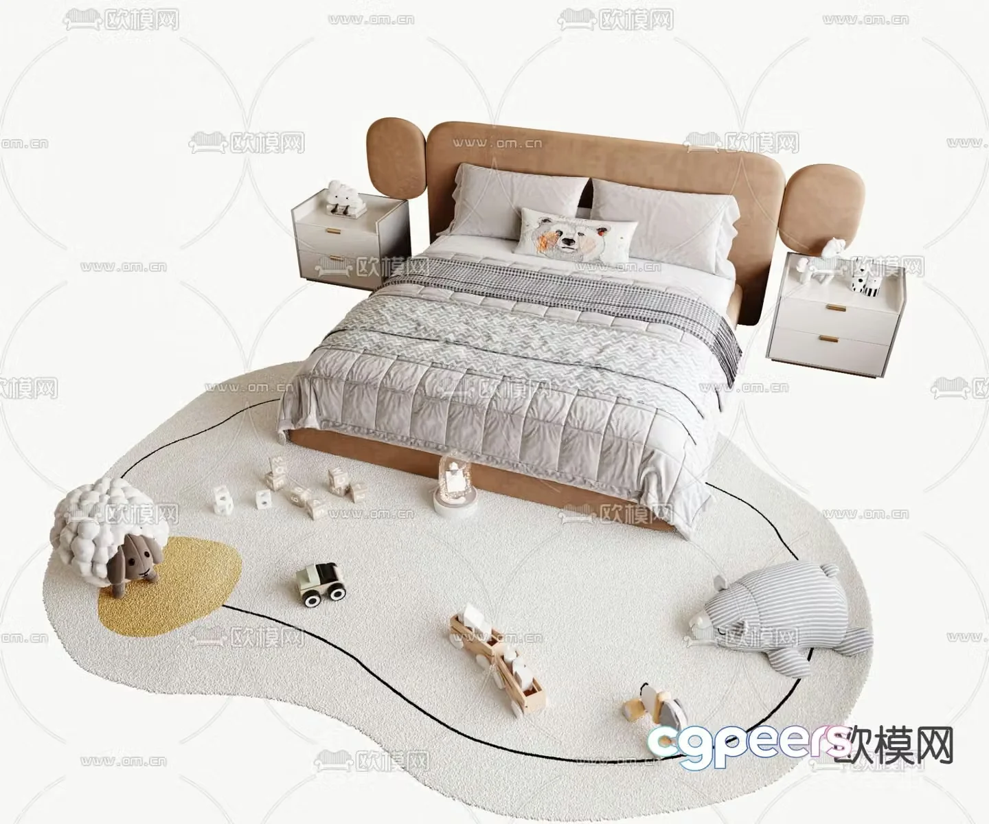 Modern children’s bed double bed 3d model