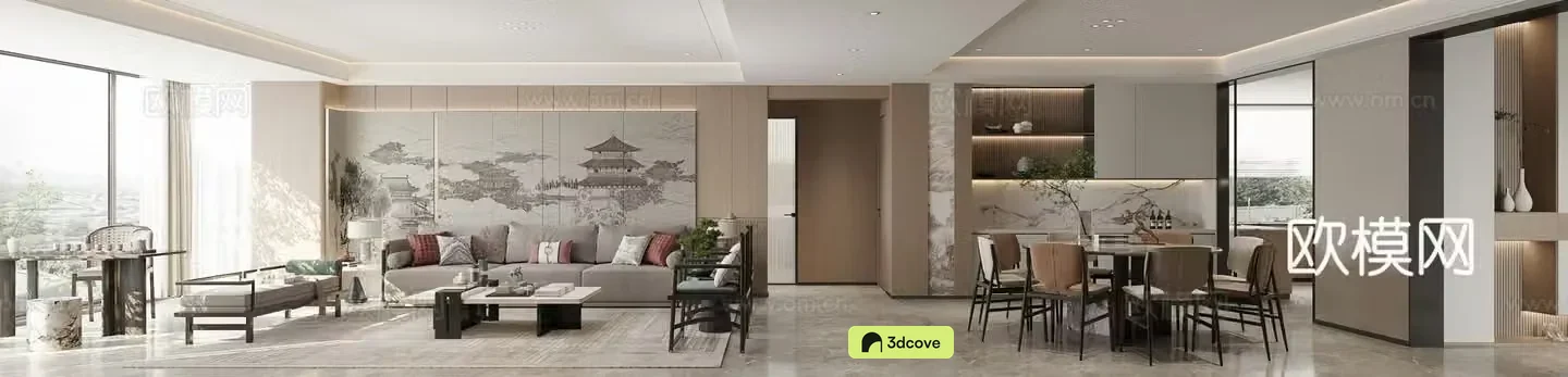 New Chinese style living and dining room