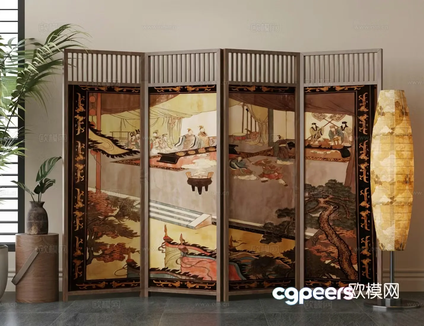 Retro medieval screen medieval screen new Chinese screen banner screen screen partition 3d model