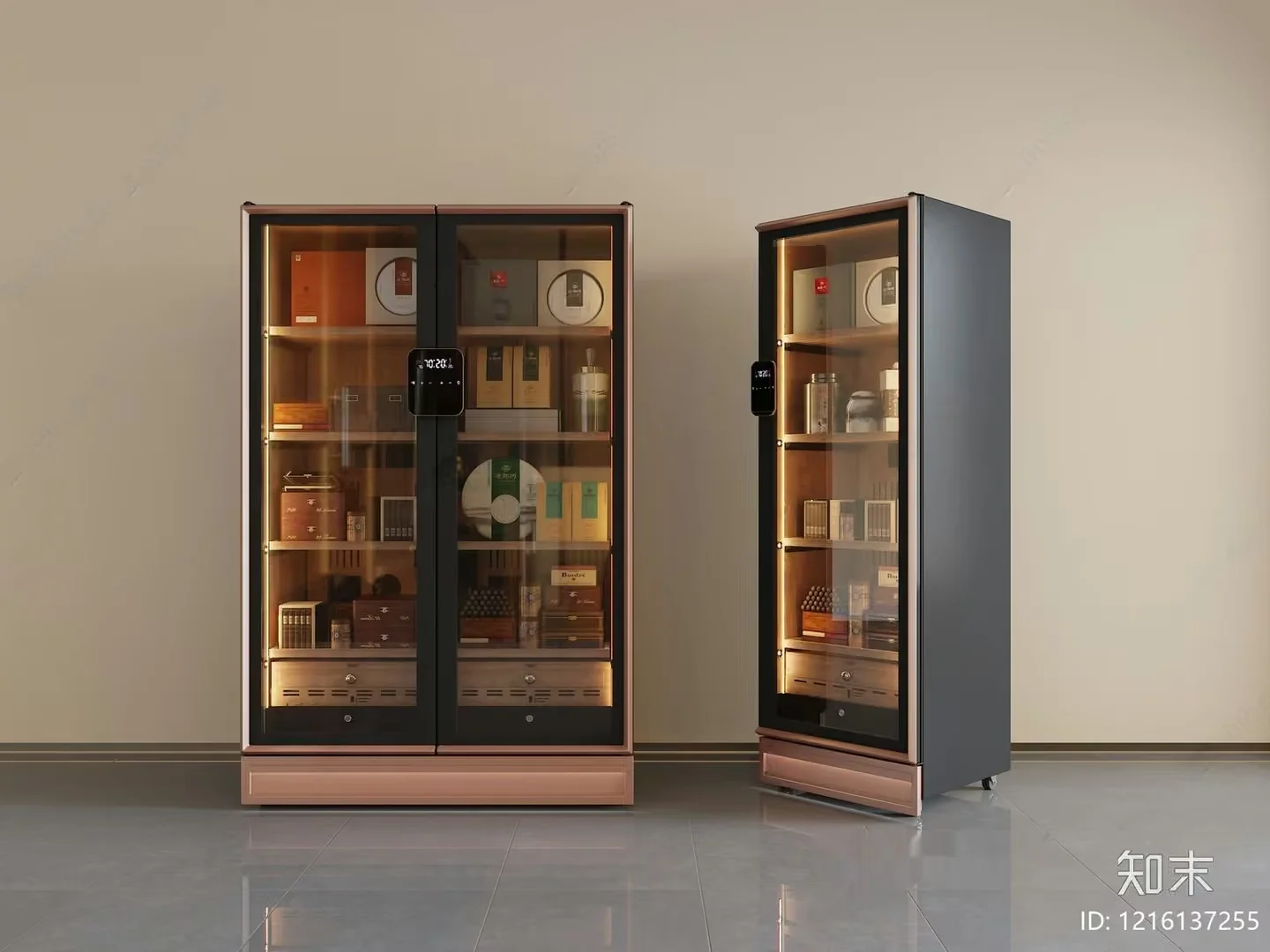 Two Tall Glass-Fronted Display Cabinets 3D Model – 13135 – VRAY Render
