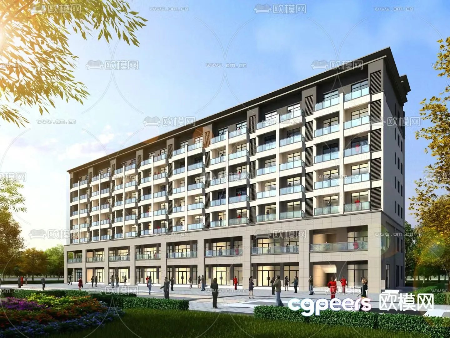 Apartment dormitory commercial and residential building exterior 3D model