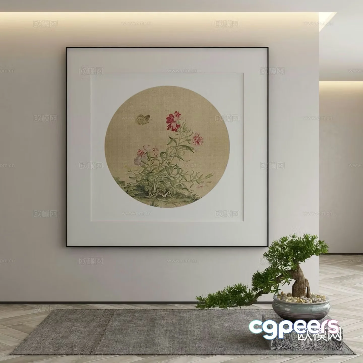 New Chinese style decorative painting flower hanging painting 3d model