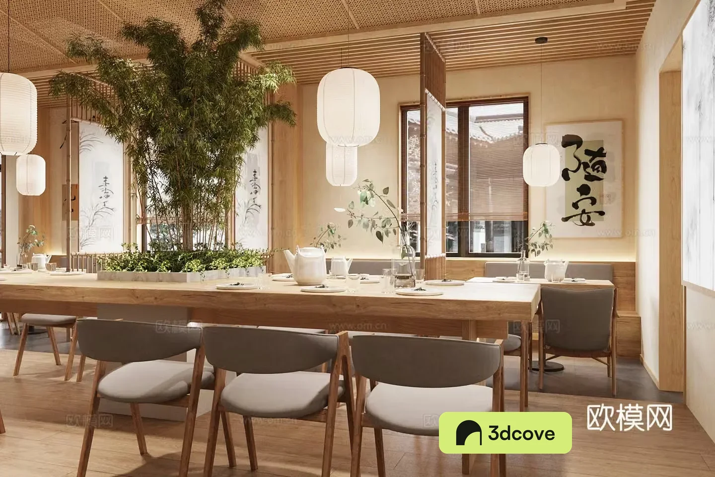 New Chinese-style vegetarian restaurant booth area