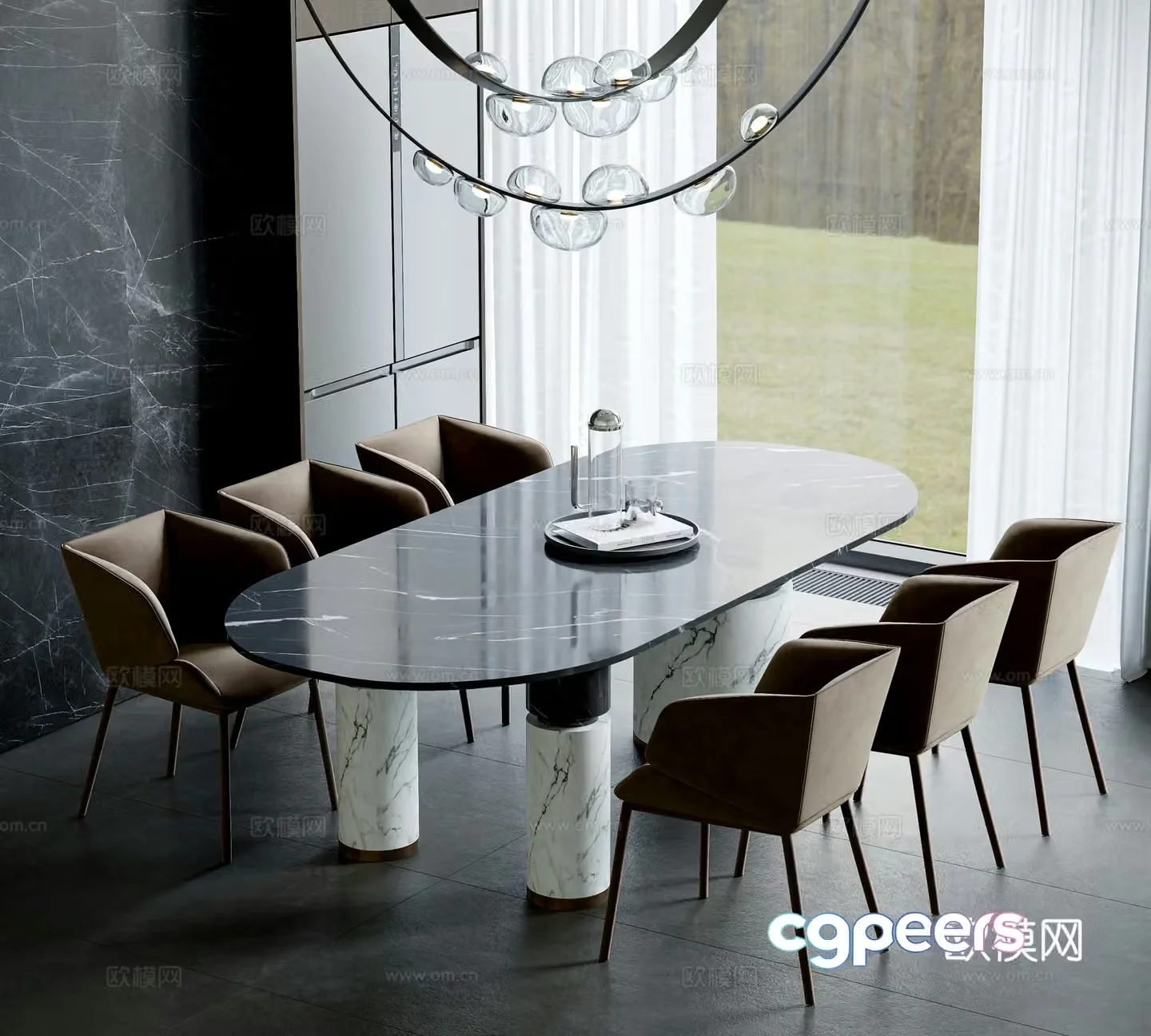 Italian marble dining table and chairs 3d model