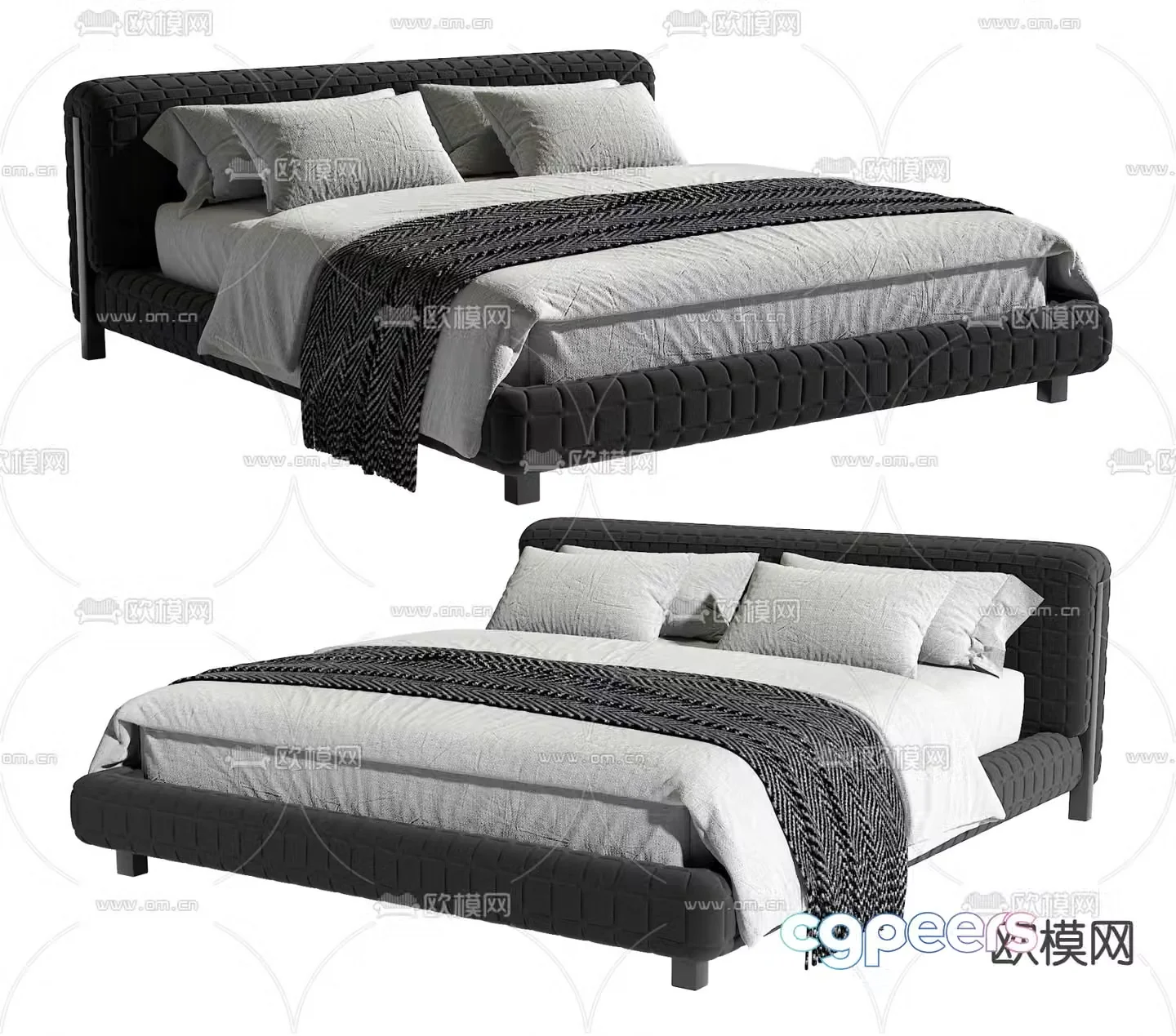 Homary black and white gray double bed 3d model