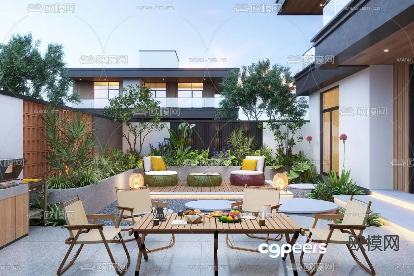 Courtyard landscape villa courtyard 3d model