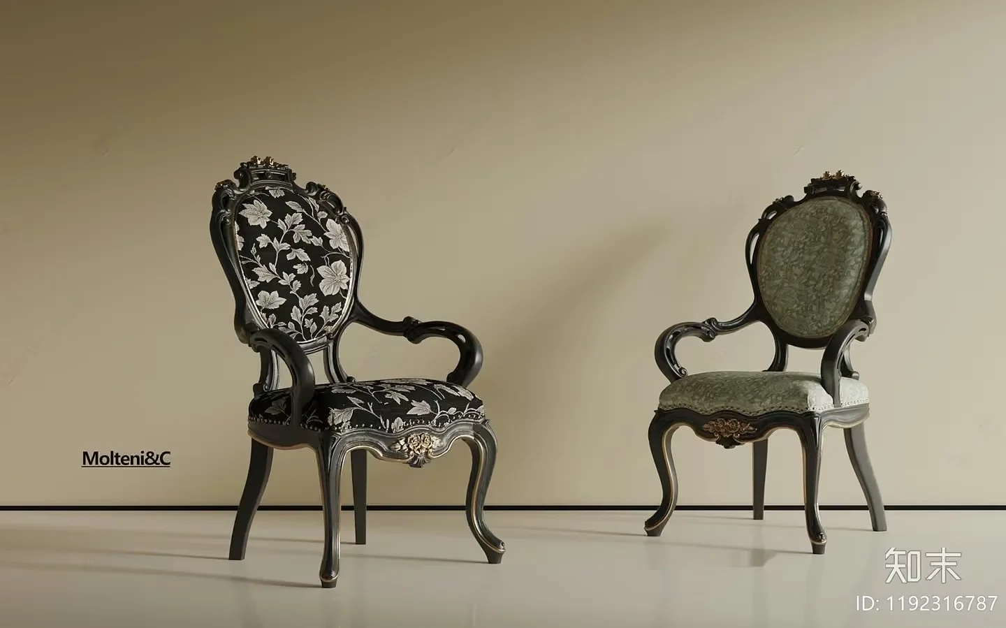 Wooden Armchairs With Floral Patterns 3D Model – 8788 – VRAY Render