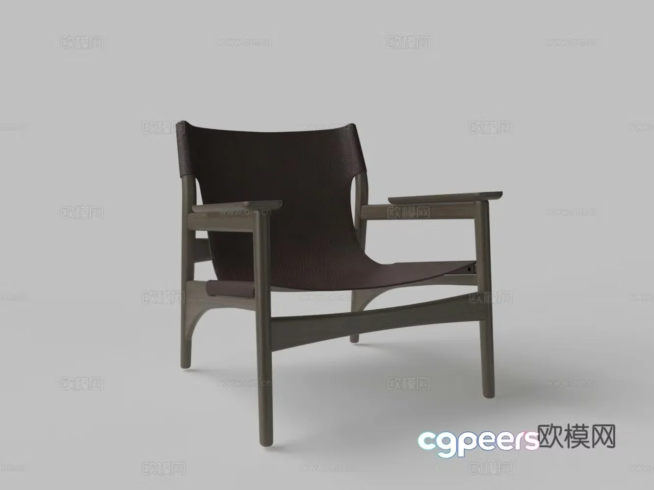 Modern solid wood leather leisure chair 3d model