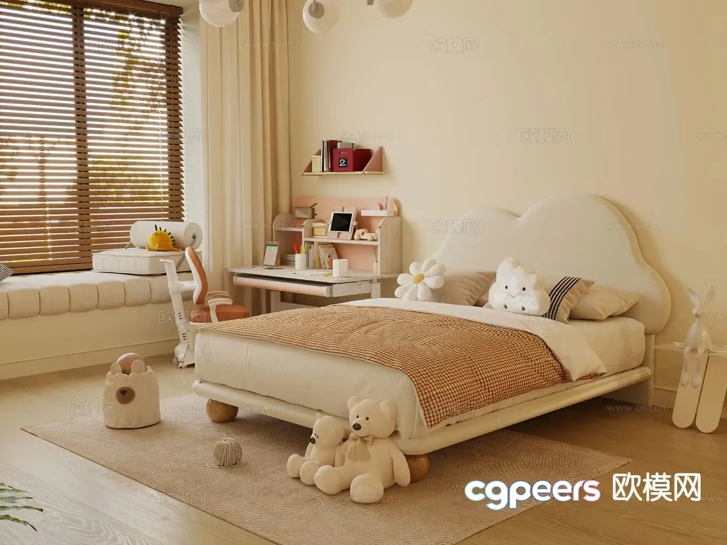 Cream style children’s bed 3d model