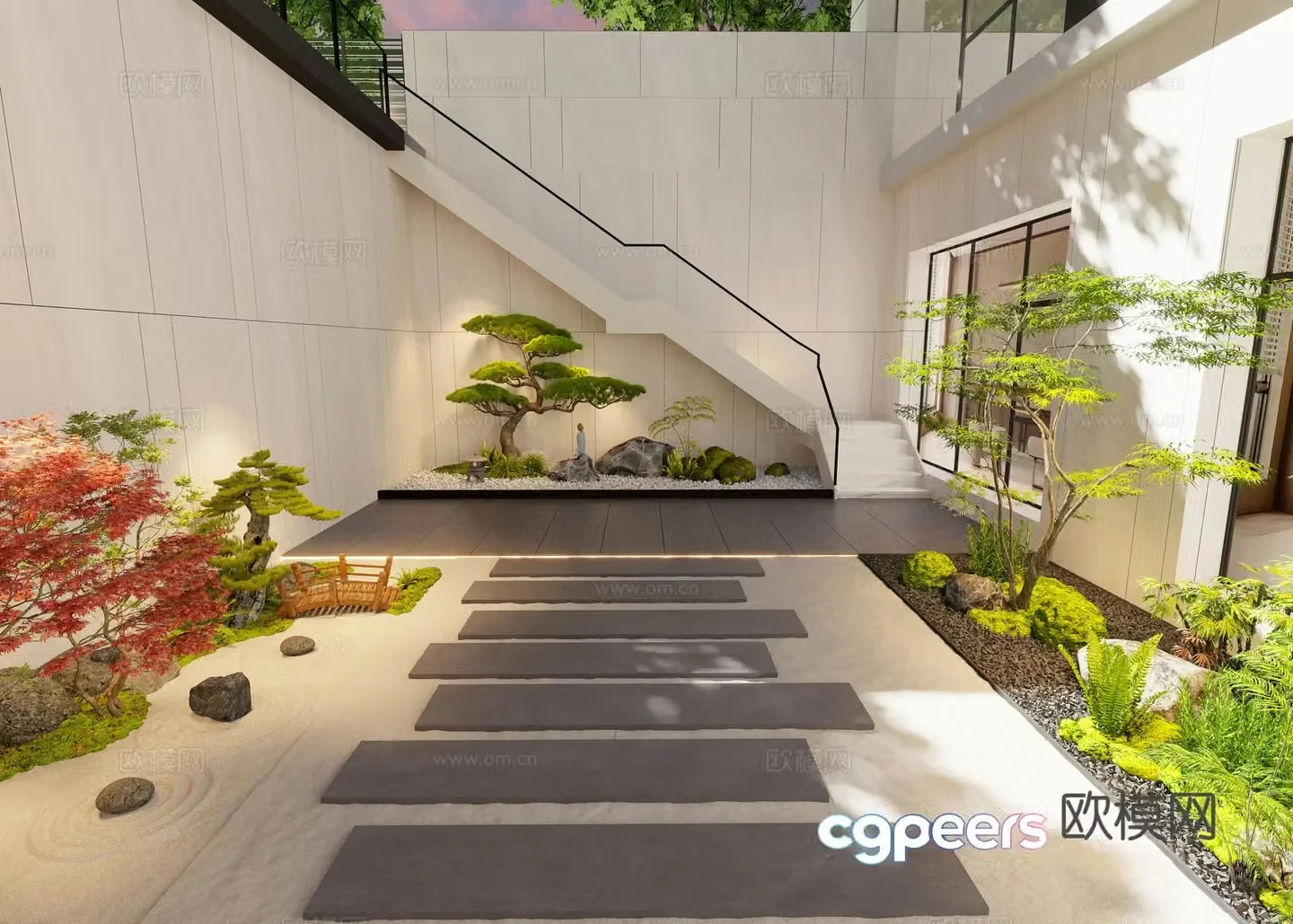 New Chinese style courtyard Villa garden yard Buting green plants Pine trees Podocarat 3d model