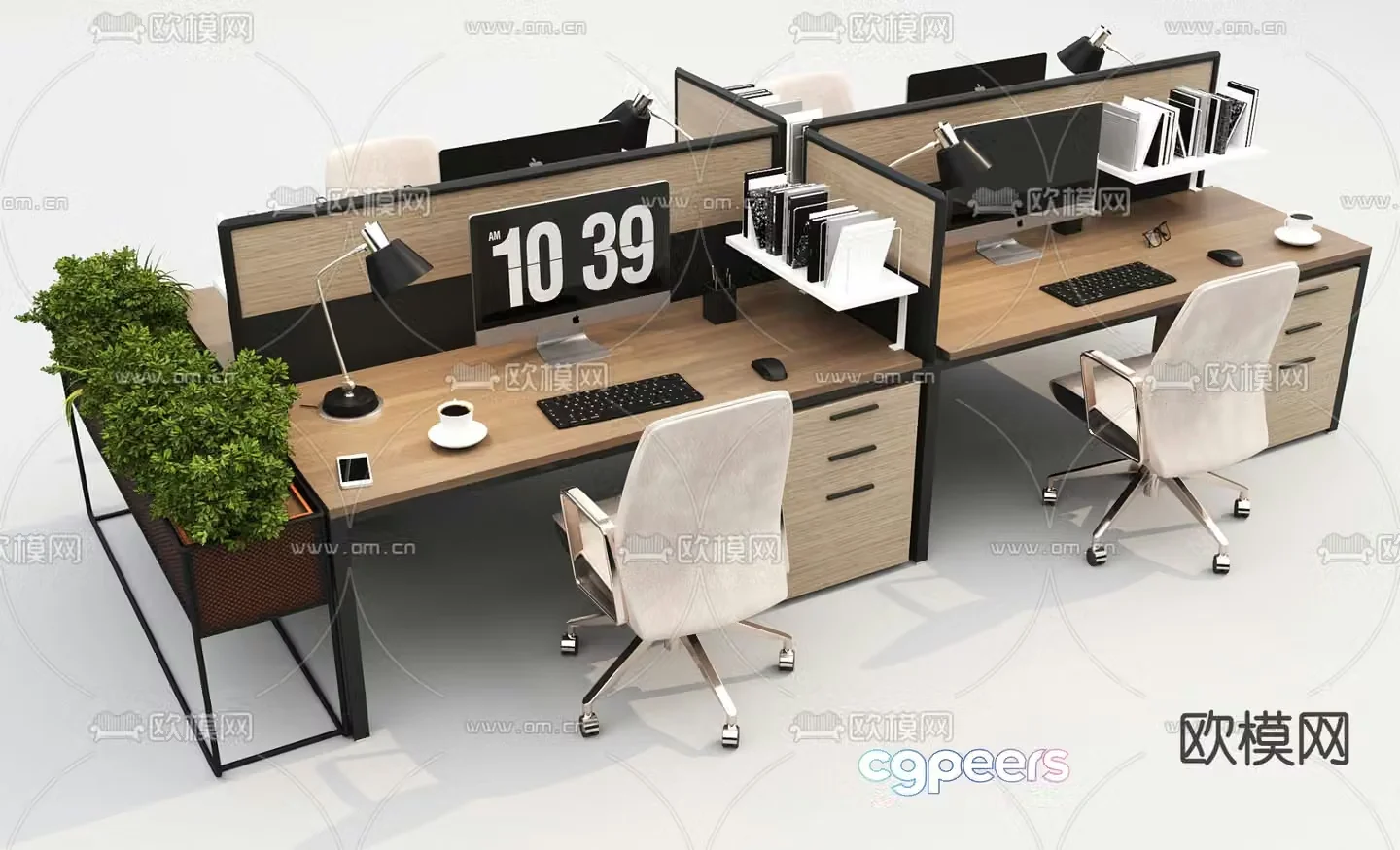 Industrial style workstation card space desk 3D model