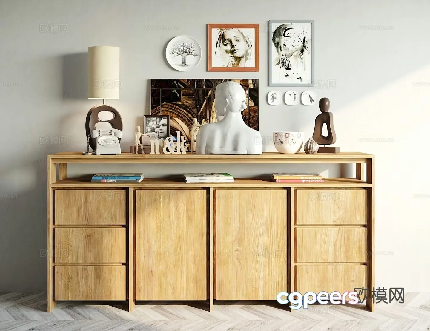 Industrial style decoration cabinet ornament combination 3D model
