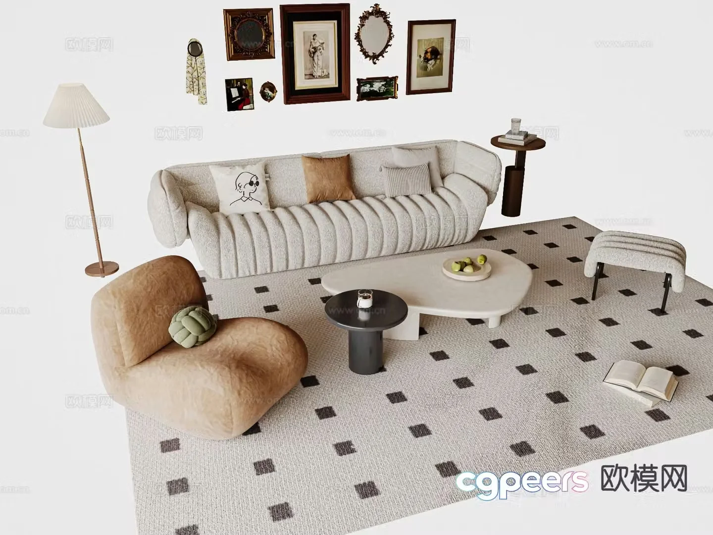 French upholstered sofa modular sofa 3d model