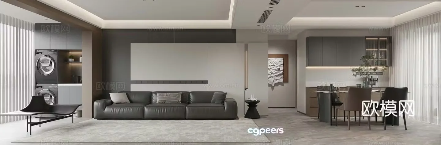 Modern living and dining room 3d model