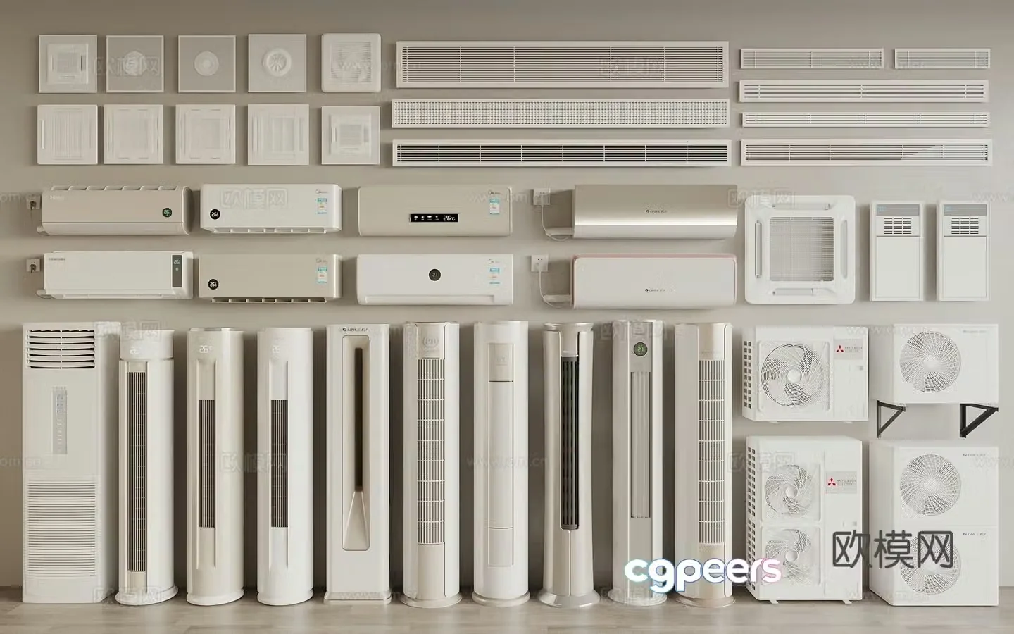 Air conditioner Vertical air conditioner Wall-mounted air conditioner Air conditioner Exterior unit Air conditioner air outlet 3D model