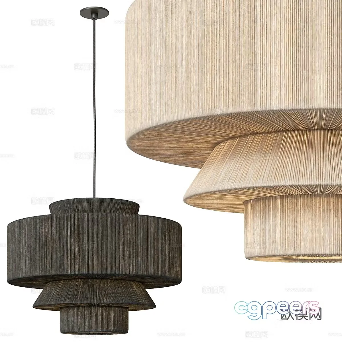 New Chinese style Amaya rattan chandelier 3D model