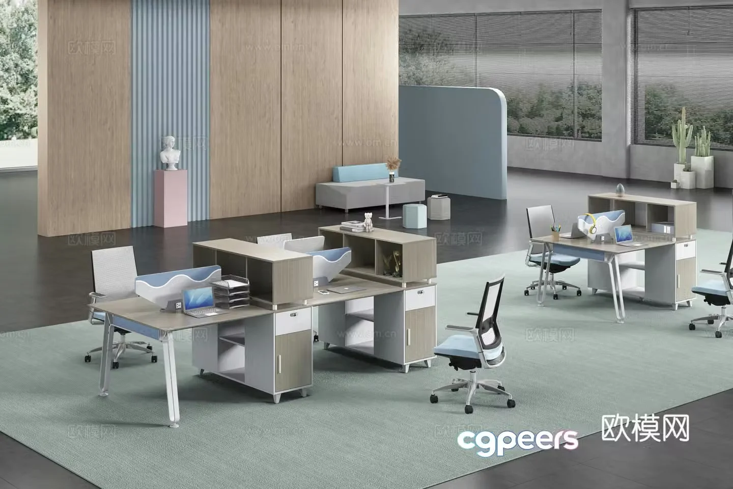 Working equipment office space office office area staff desk and chair 3d model