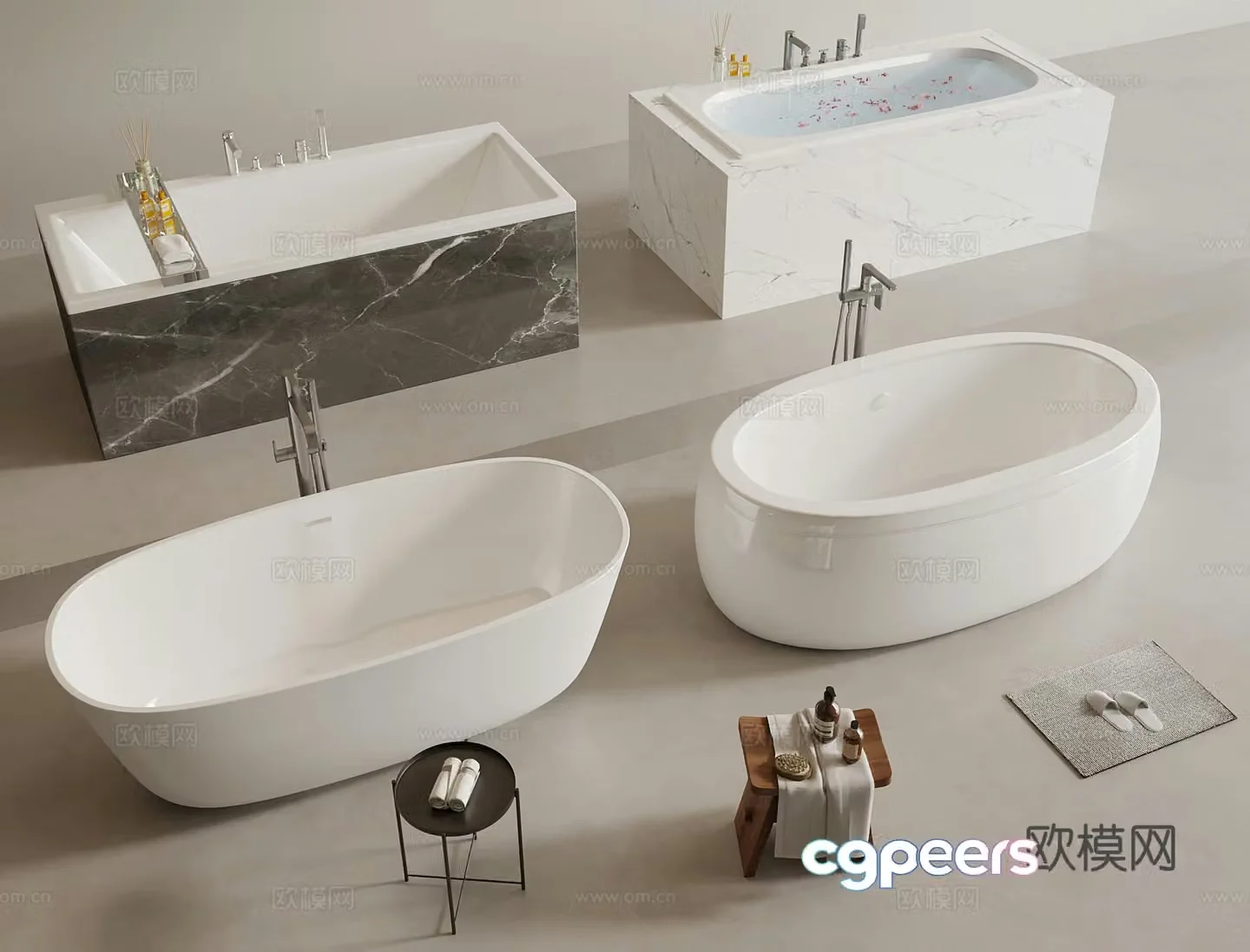 Modern bathtub Bathroom small pieces 3D model