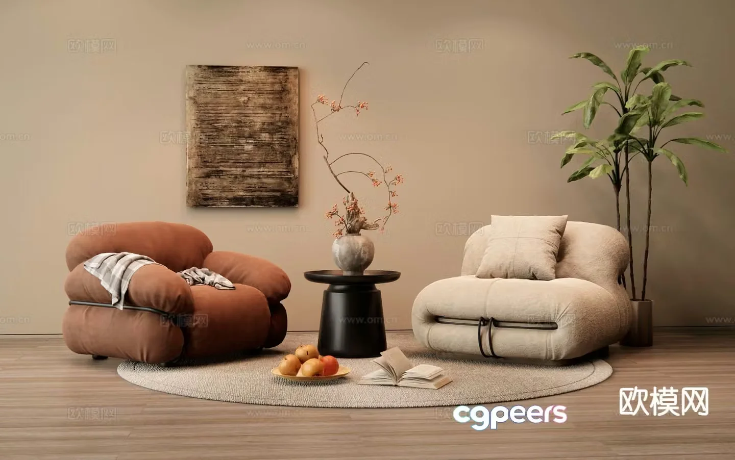 Wabi-sabi style sofa single sofa 3d model