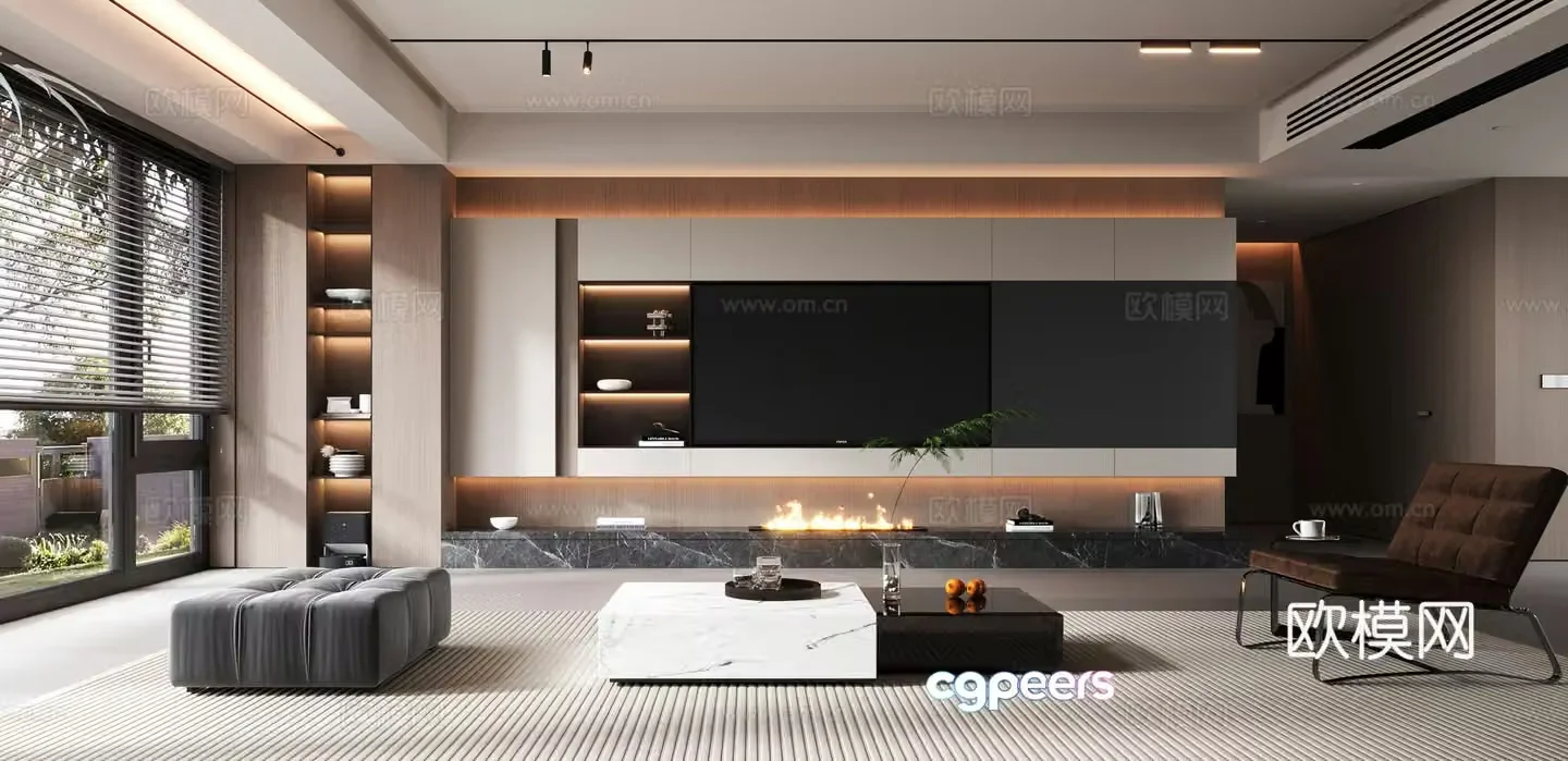 Modern TV background wall 3d model