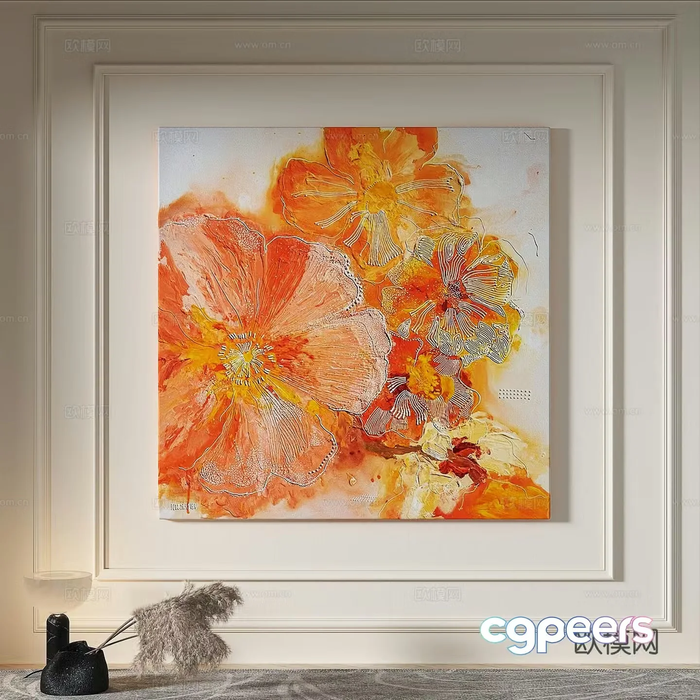 Modern creamy style simple texture abstract light luxury wasabi three-dimensional decorative painting 3d model