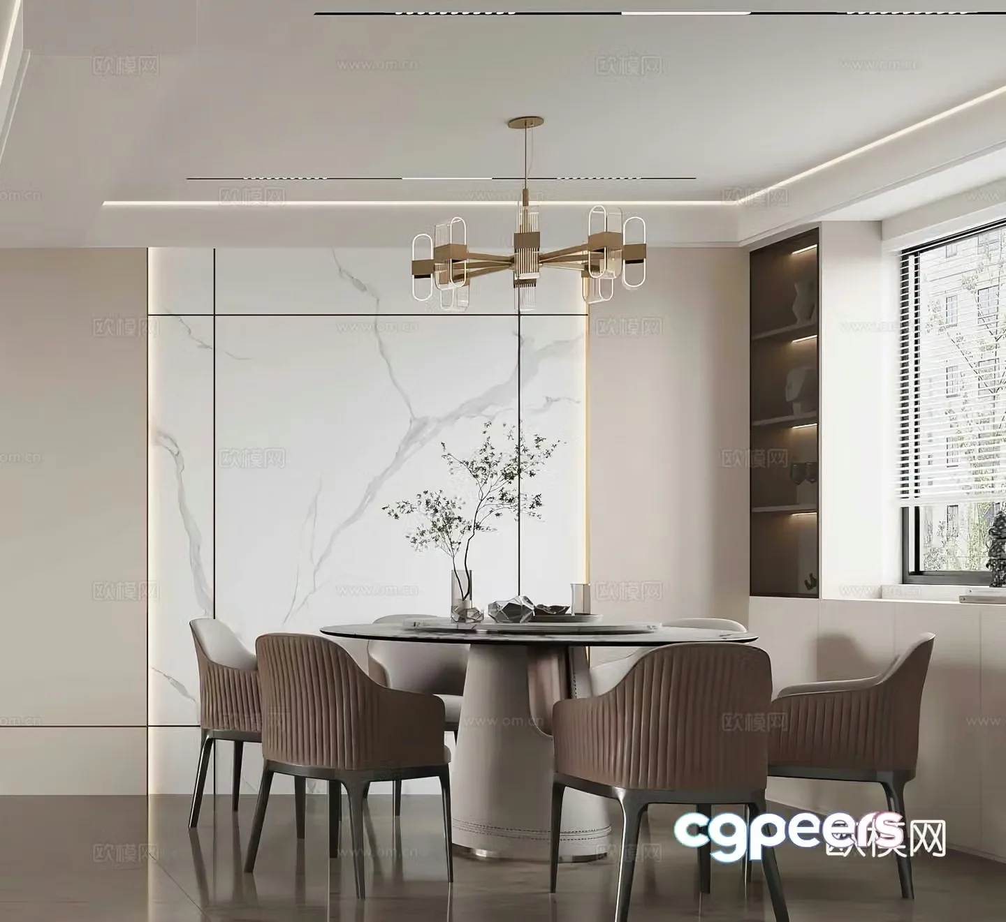 Modern restaurant Simple restaurant Light luxury restaurant Chandelier Round dining table Wine cabinet Modern dining 3D model