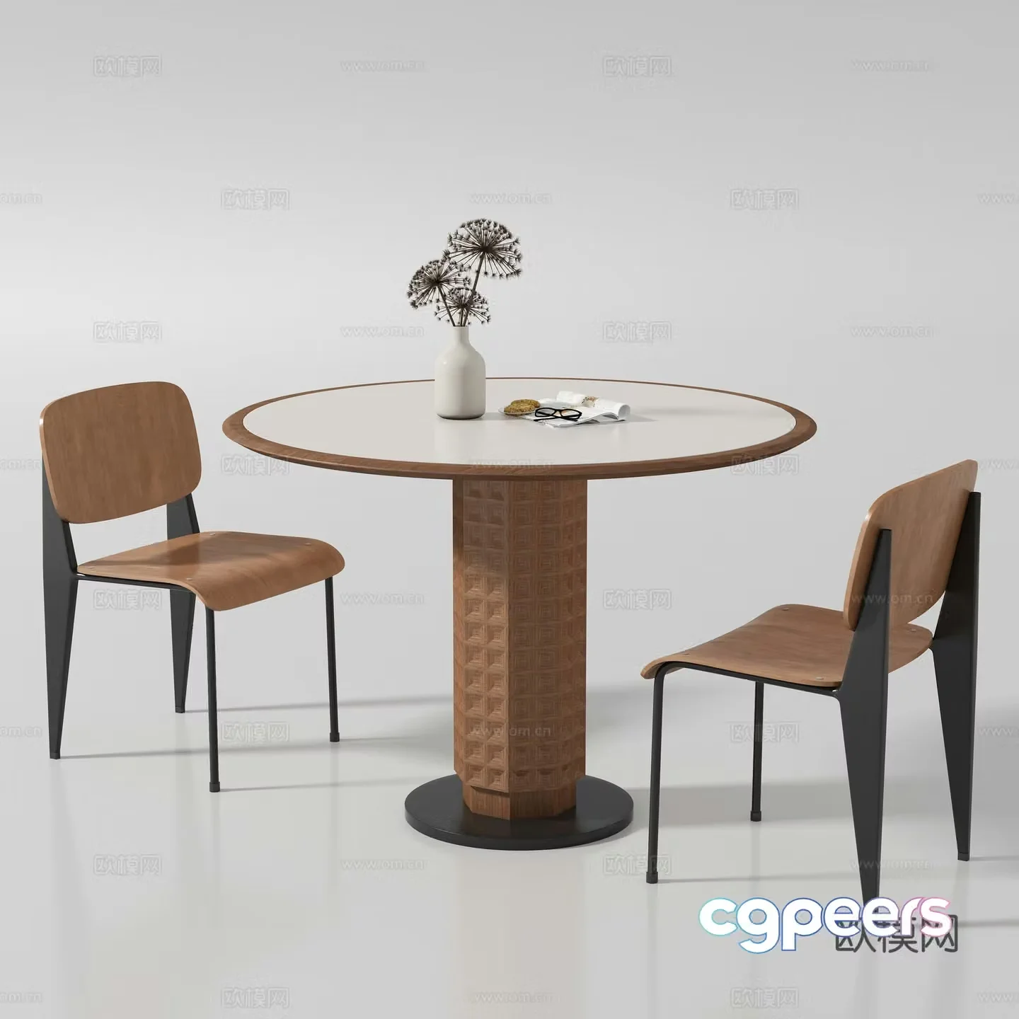 Medium style round dining table and chair 3D model