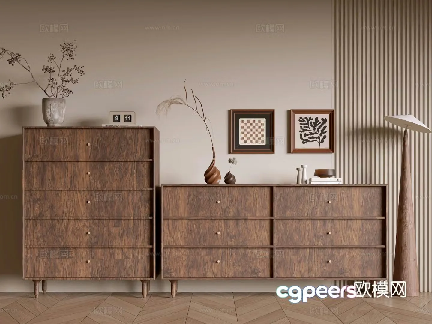 Wabi-Sabi Entrance Cabinet Drawer Cabinet 3D Model