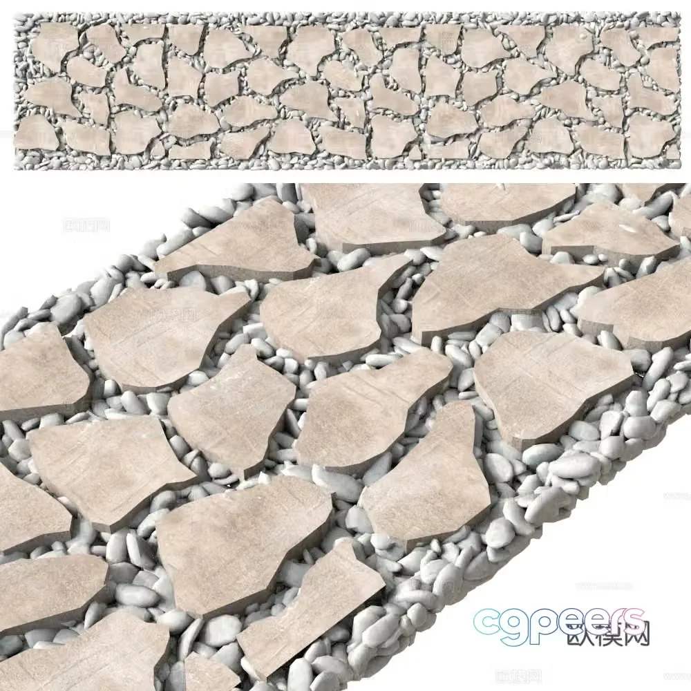 Cobblestone road stone pavement landscape path stone paving road outdoor path 3d model