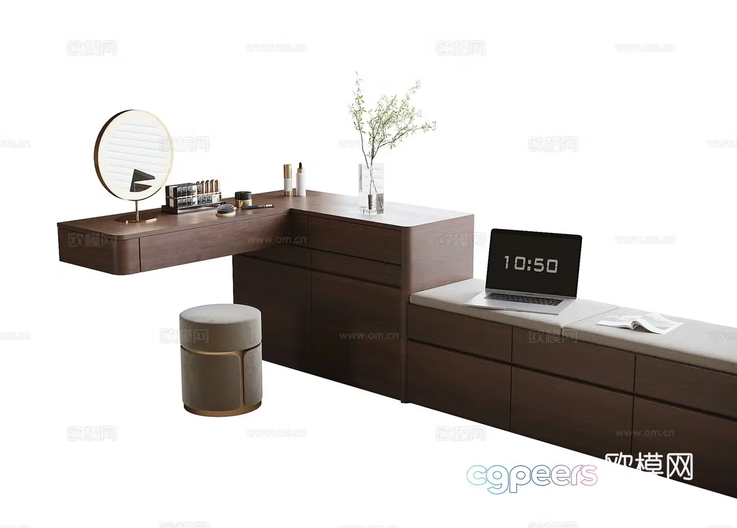 Modern double sofa leather sofa 3d model