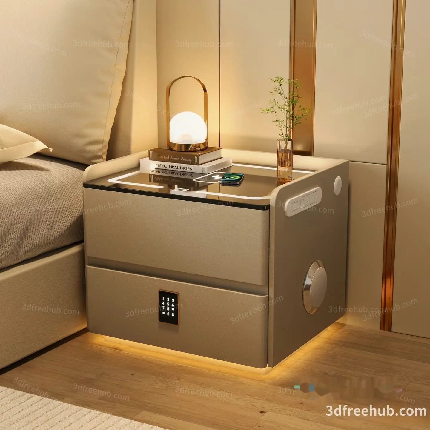 Modern Nightstand With A Lamp 3D Model – 22716 – VRAY Render