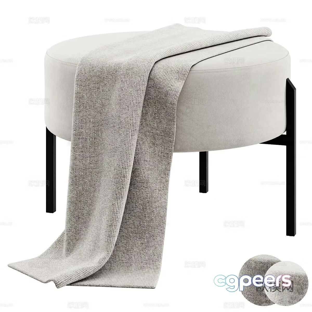 Modern Italian fabric round stool 3D model