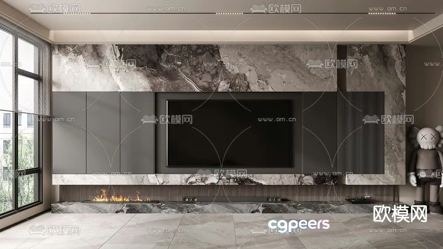 TV background wall marble background wall living room 3d model