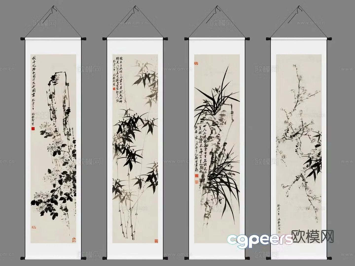 New Chinese style scroll calligraphy painting calligraphy and painting brush calligraphy and ink painting 3D model