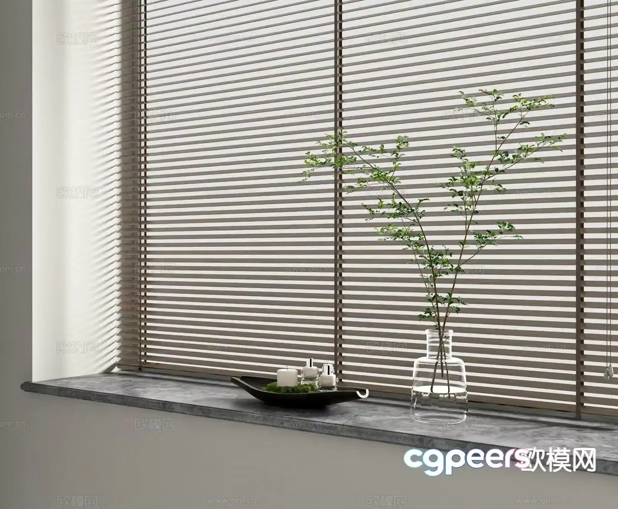 Modern curtains Venetian blinds Bamboo blinds 3d model