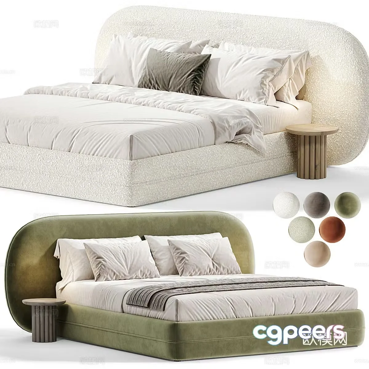 Modern cream style Bari Area fabric double bed 3d model