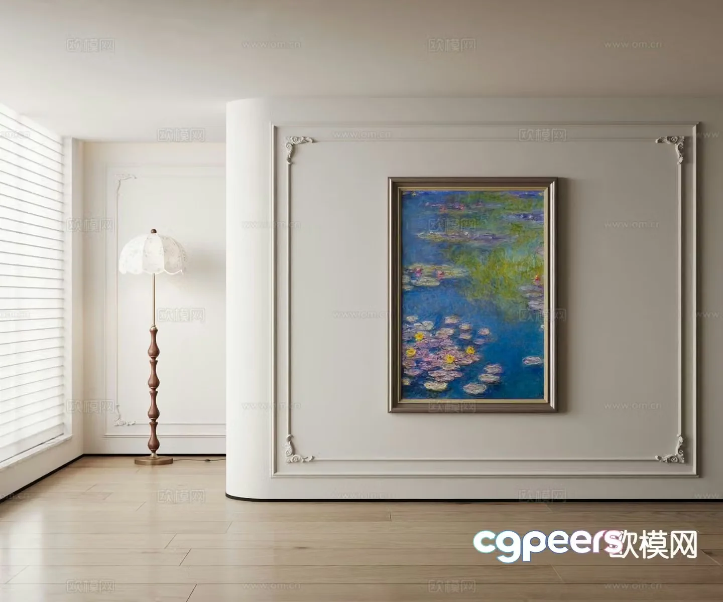 American decorative painting oil painting lotus hanging painting 3D model