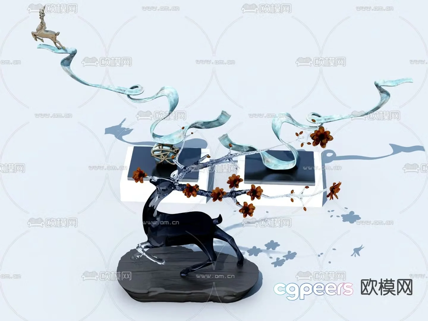 Modern urban metal sculpture landscape sketch 3D model