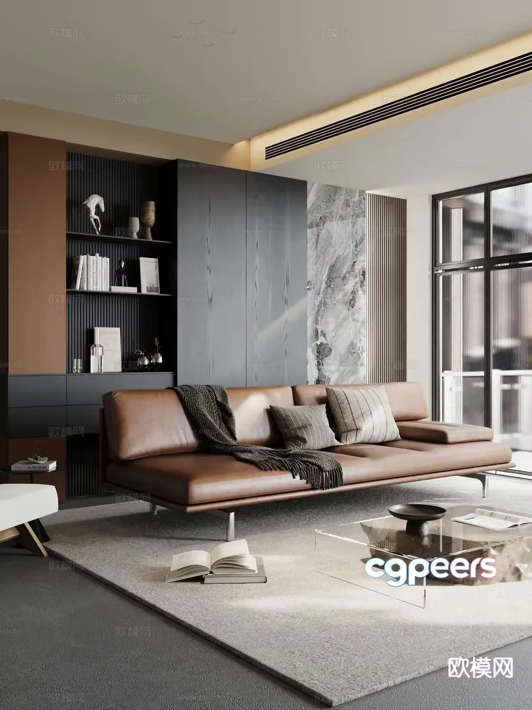 Double sofa leather sofa 3d model