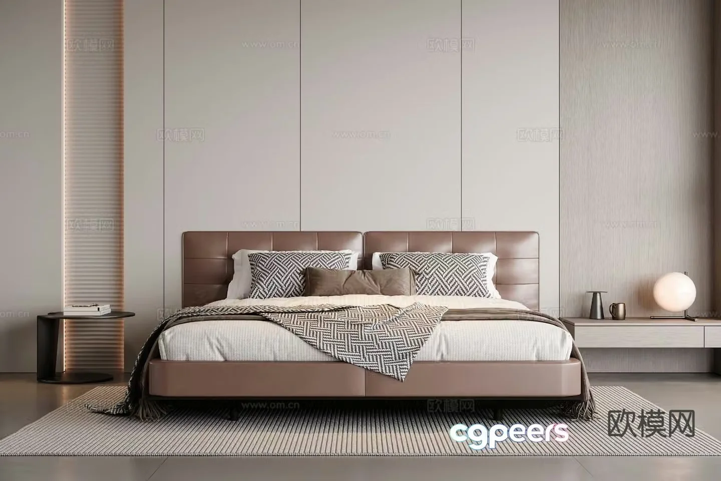 Modern leather double bed 3d model