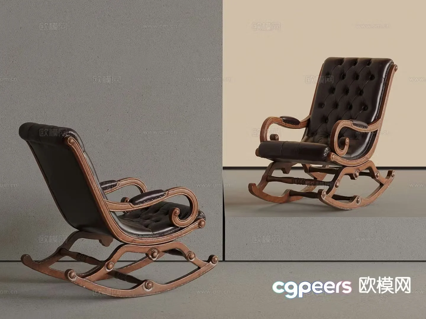 French retro lounge chair rocking chair 3d model