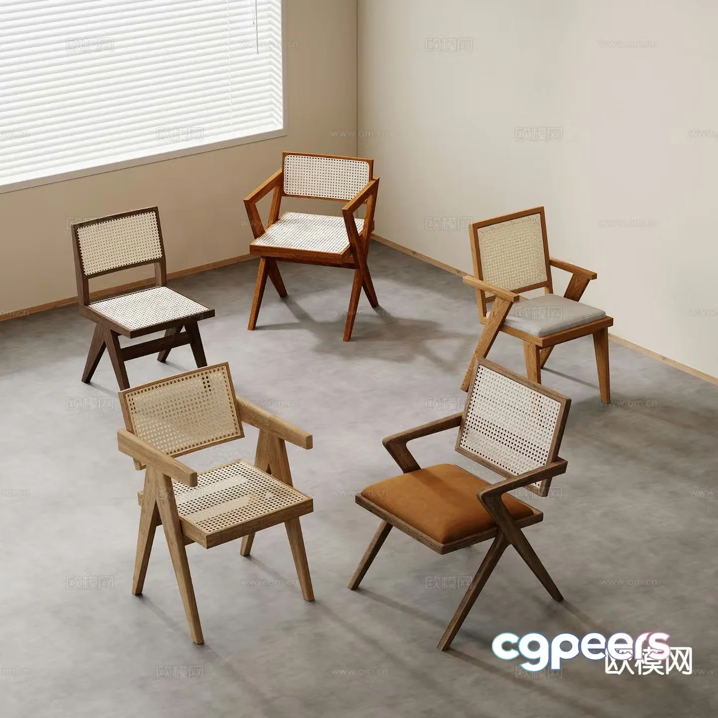 Wabi-sabi armchair single chair dining chair rattan chair solid wood chair 3D model